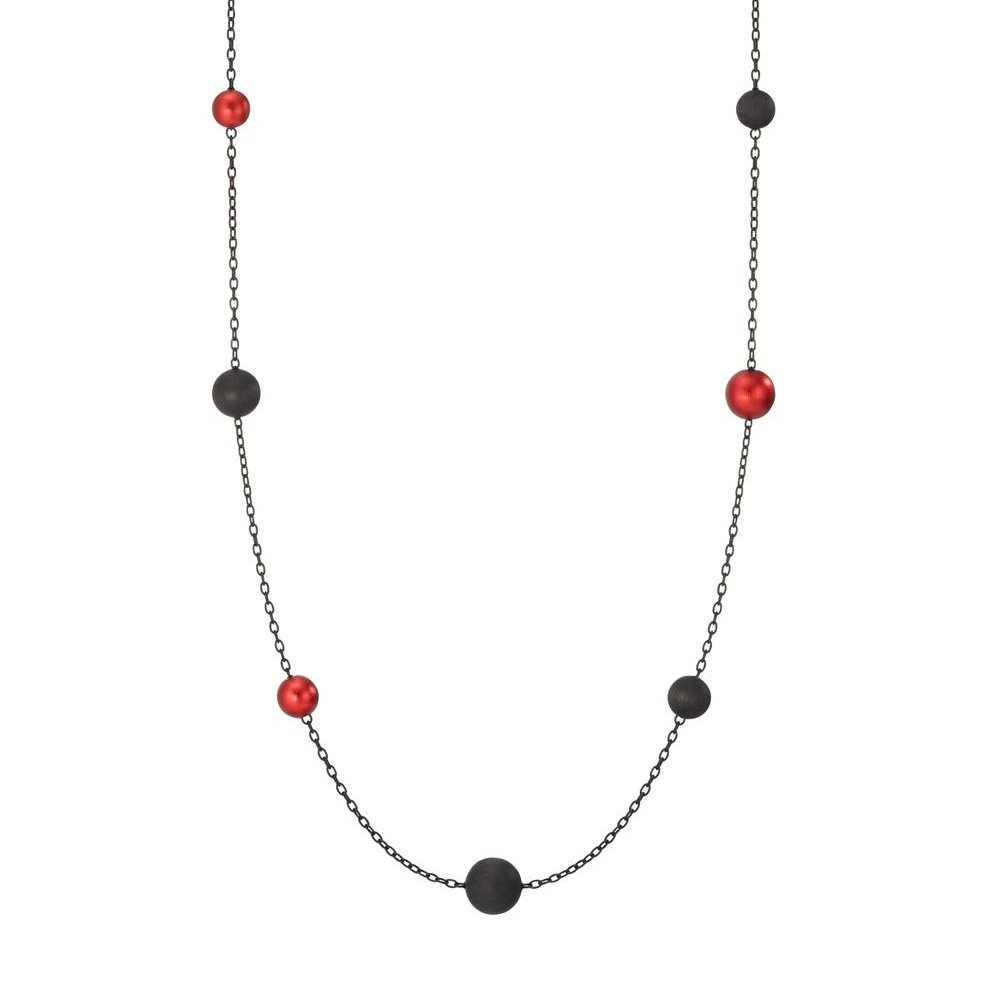 Halskette Nera aus geschwärztem Edelstahl mit Carbon und Pearls in Ruby Red