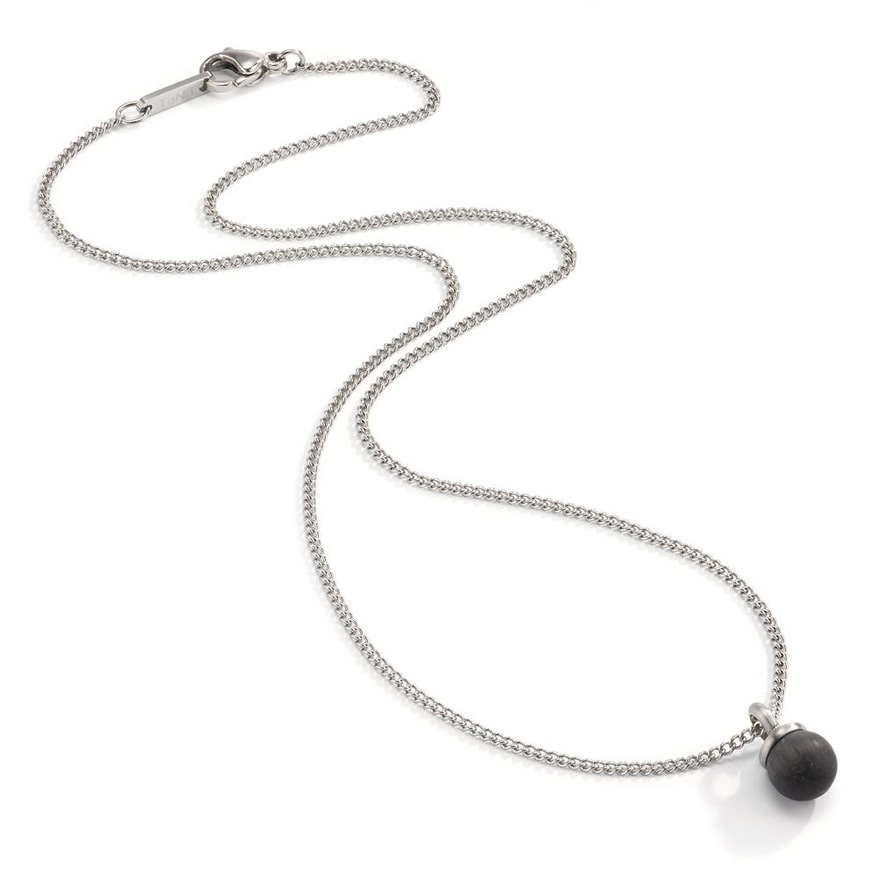 Halskette Edelstahl mit Kugelanhänger aus schwarzem Carbon TeNo Joy 595839